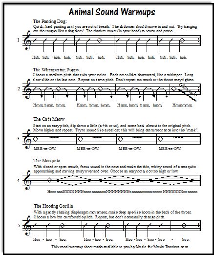 Printable vocal exercises for child singers